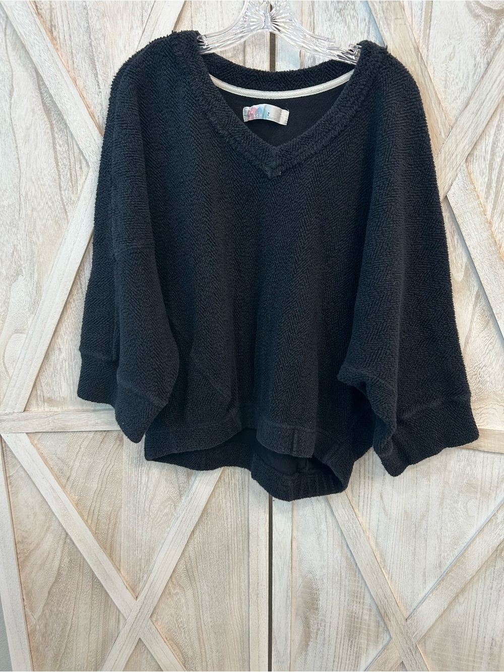 Free People Black V-Neck Oversized Knit Sweater